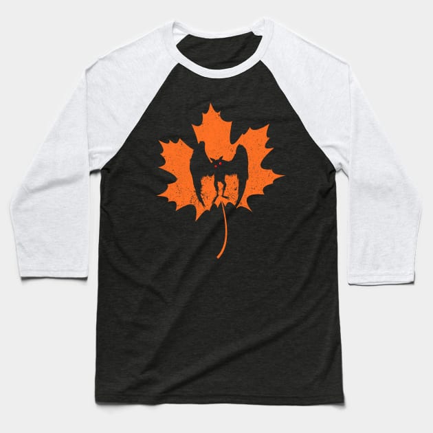 Mothman Fall Season Maple Leaf Design Baseball T-Shirt by Strangeology